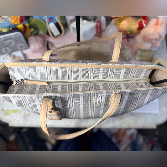 Coach Legacy Weekend Ticking Stripe PVC Zip Top Tote - Picture 13 of 15